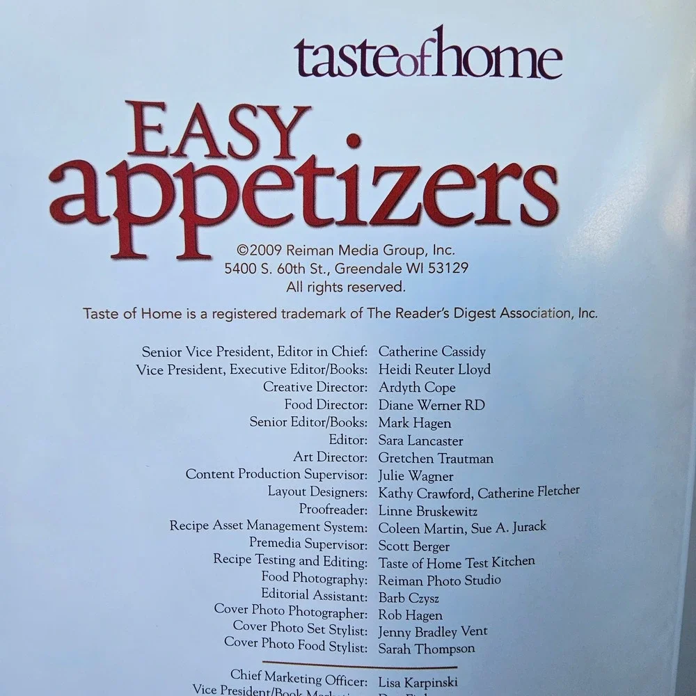 Taste of Home Easy Appetizers 117 Simple Finger Foods Cookbook 2009‎ Hardcover